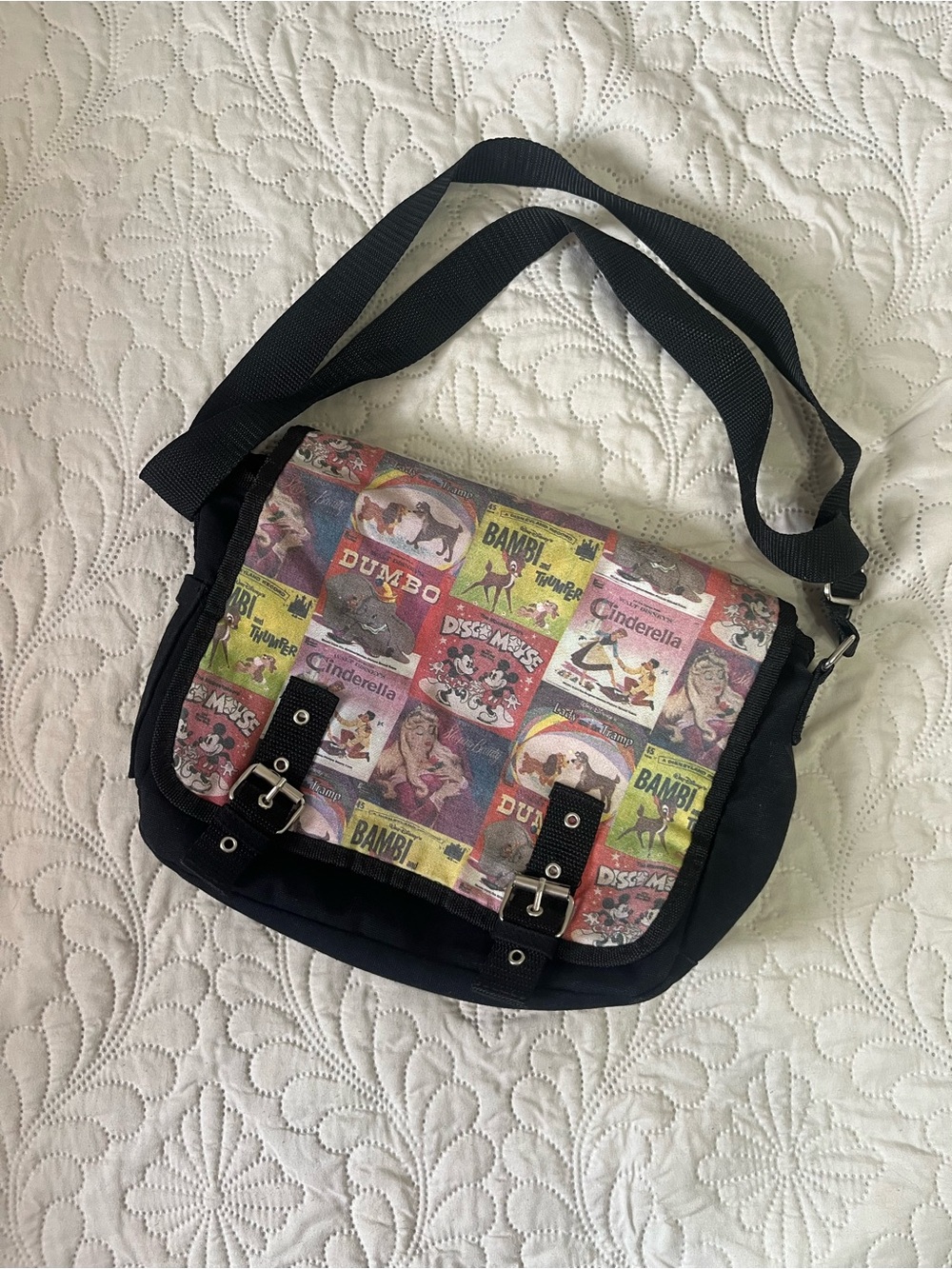 Black Disney Vintage Movie Patches Black Messenger bag